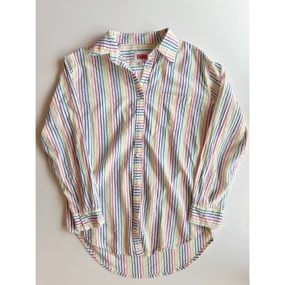 SOLID & STRIPED White Rainbow Cotton Seersucker Oxford Shirt Cover-Up, Size S - Picture 4 of 14